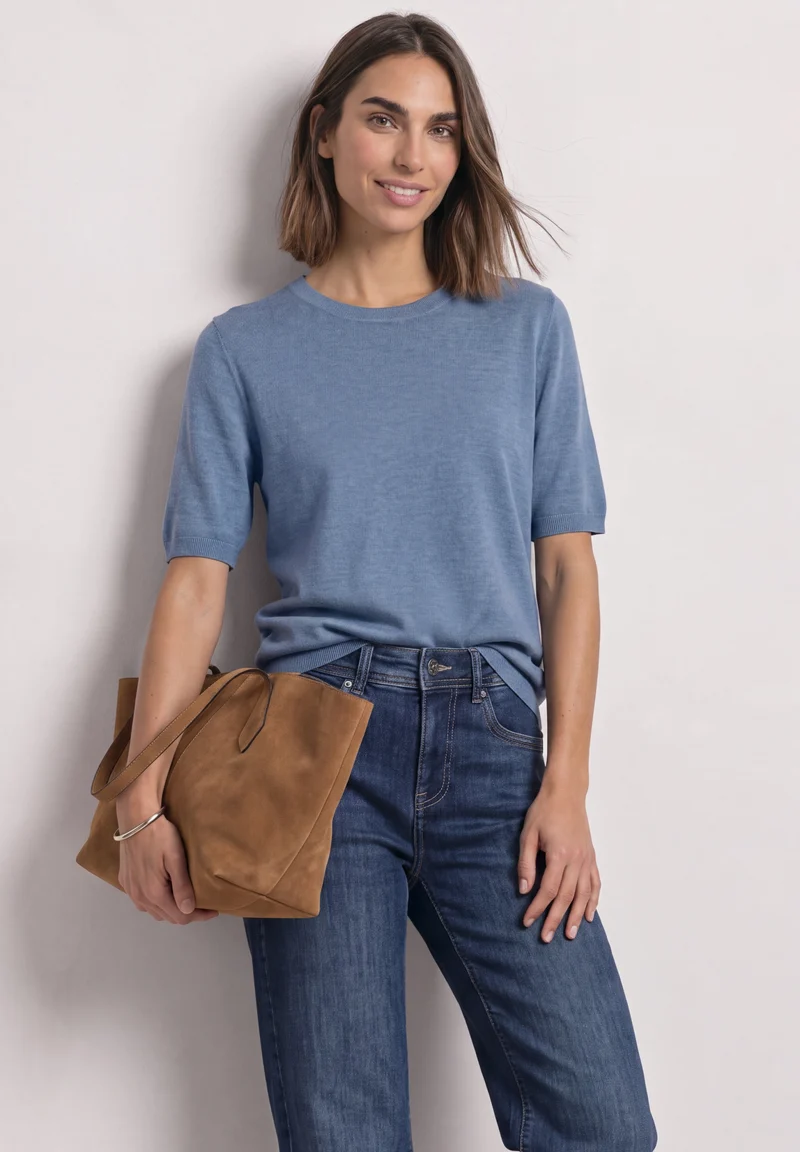 short sleeve sweater, northern blue mel.