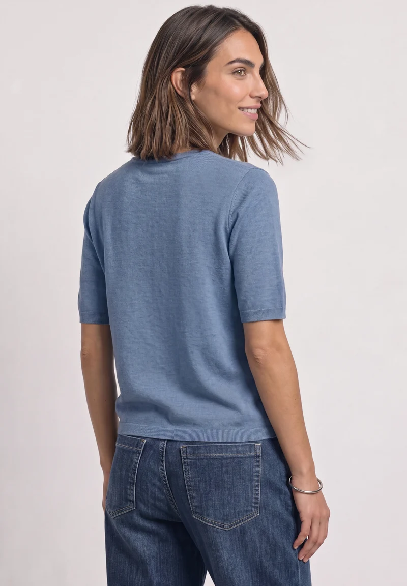 short sleeve sweater, northern blue mel.