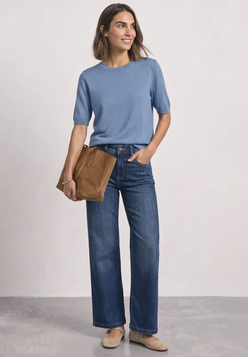 short sleeve sweater, northern blue mel.