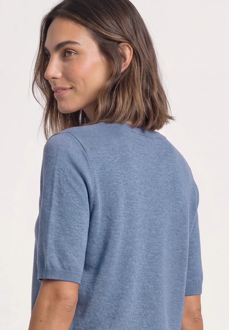 short sleeve sweater, northern blue mel.