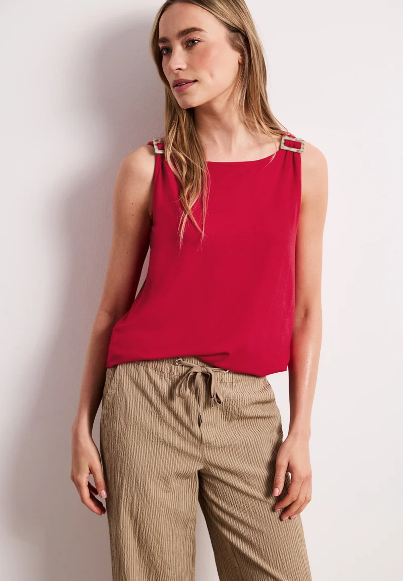 LTD QR slub jersey top w.shoul, salsa red