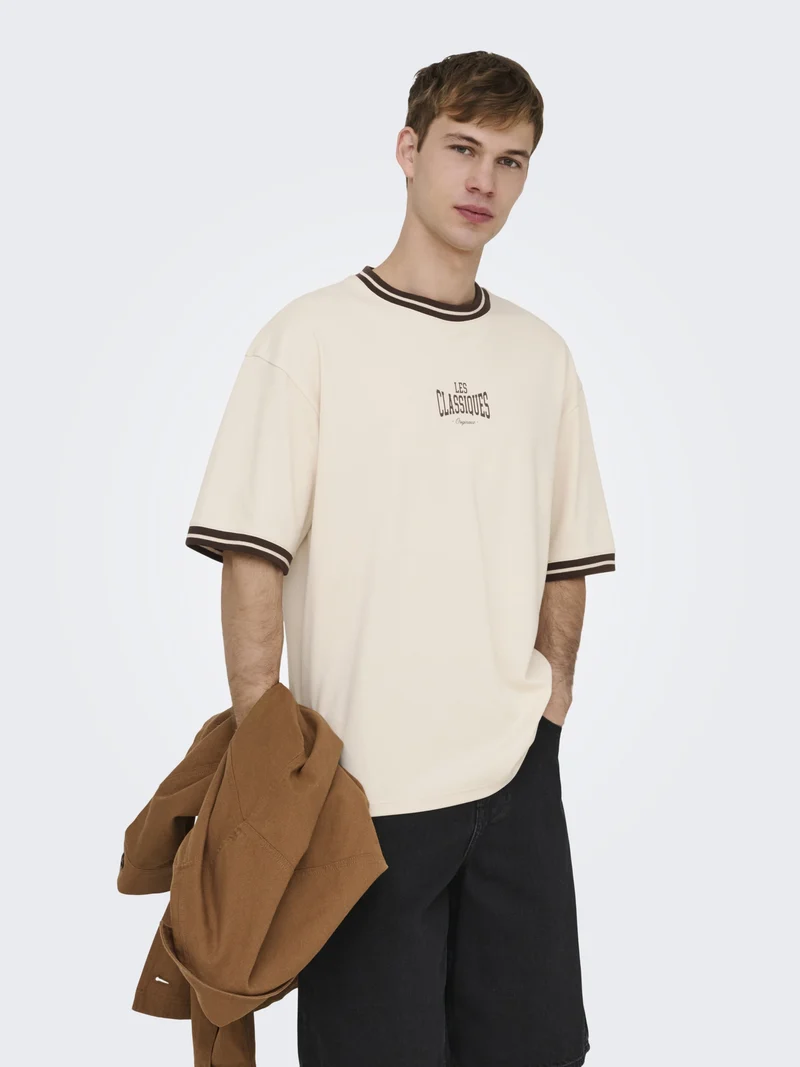 ONSLES CLASSIQUES CASPIAN BOXY SS T, Whitecap Gray/COFFEE BEAN
