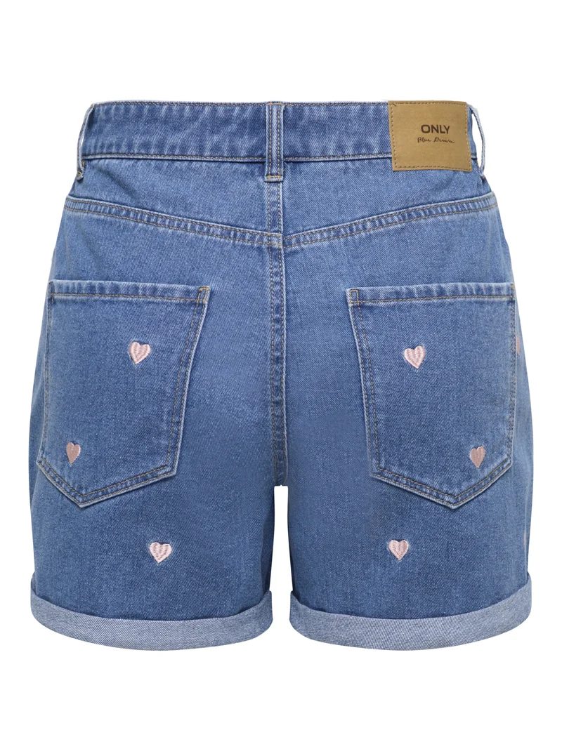 ONLVEGA HW EMBROIDERY DNM SHORTS GU, Medium Blue Denim