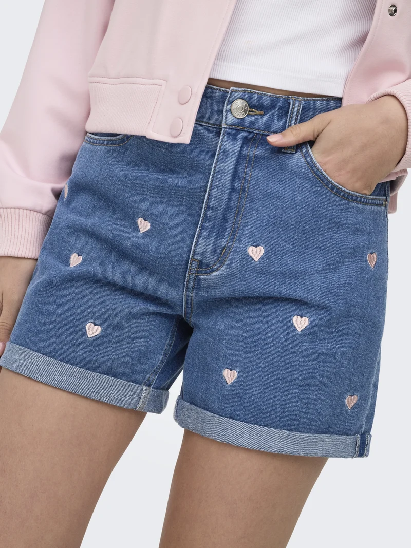 ONLVEGA HW EMBROIDERY DNM SHORTS GU, Medium Blue Denim