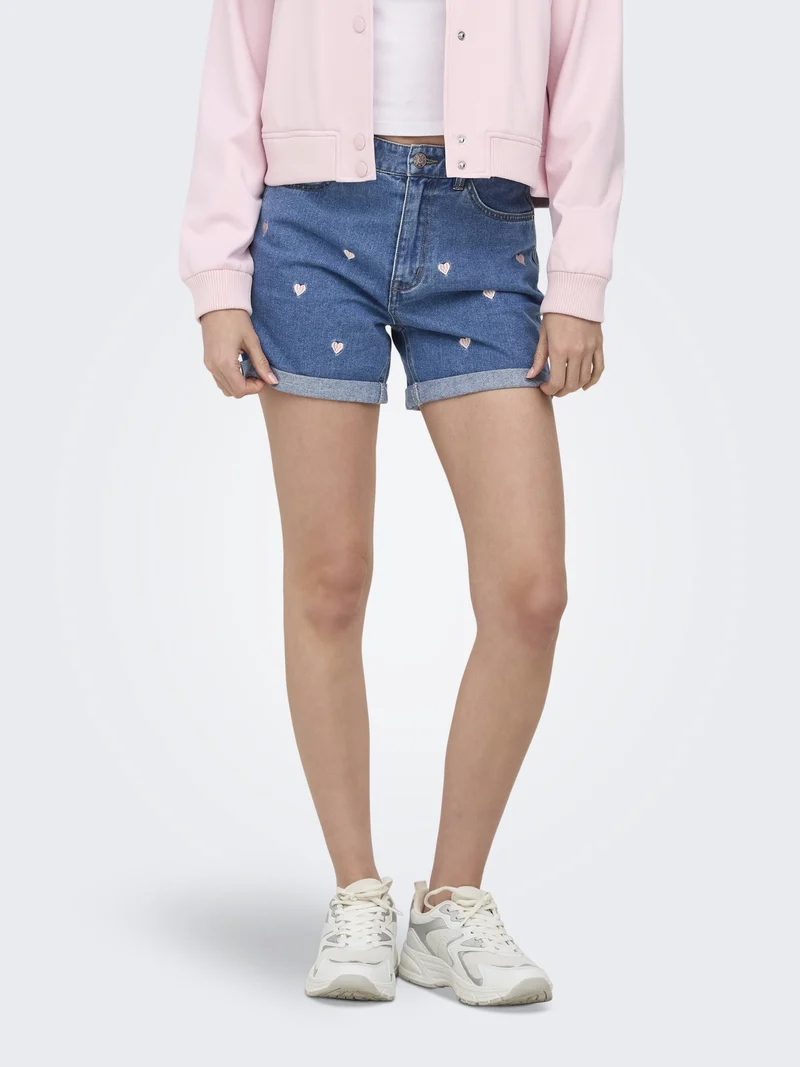 ONLVEGA HW EMBROIDERY DNM SHORTS GU, Medium Blue Denim