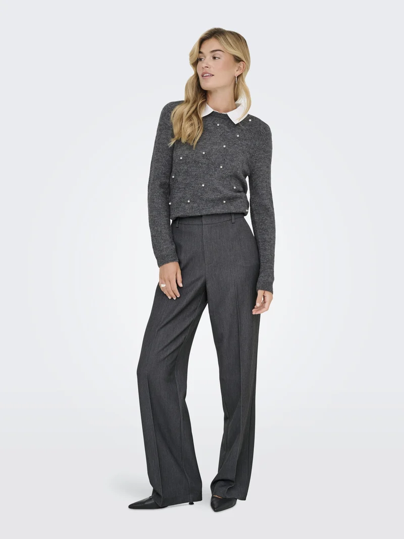 ONLHATTIE-LANA HW W MEL PANT TLR NO, Dark Grey Melange