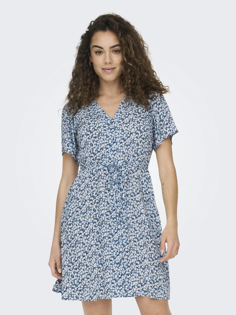 ONLEVIDA S/S SHORT DRESS WVN NOOS, Provincial Blue/SADIE FLOWER