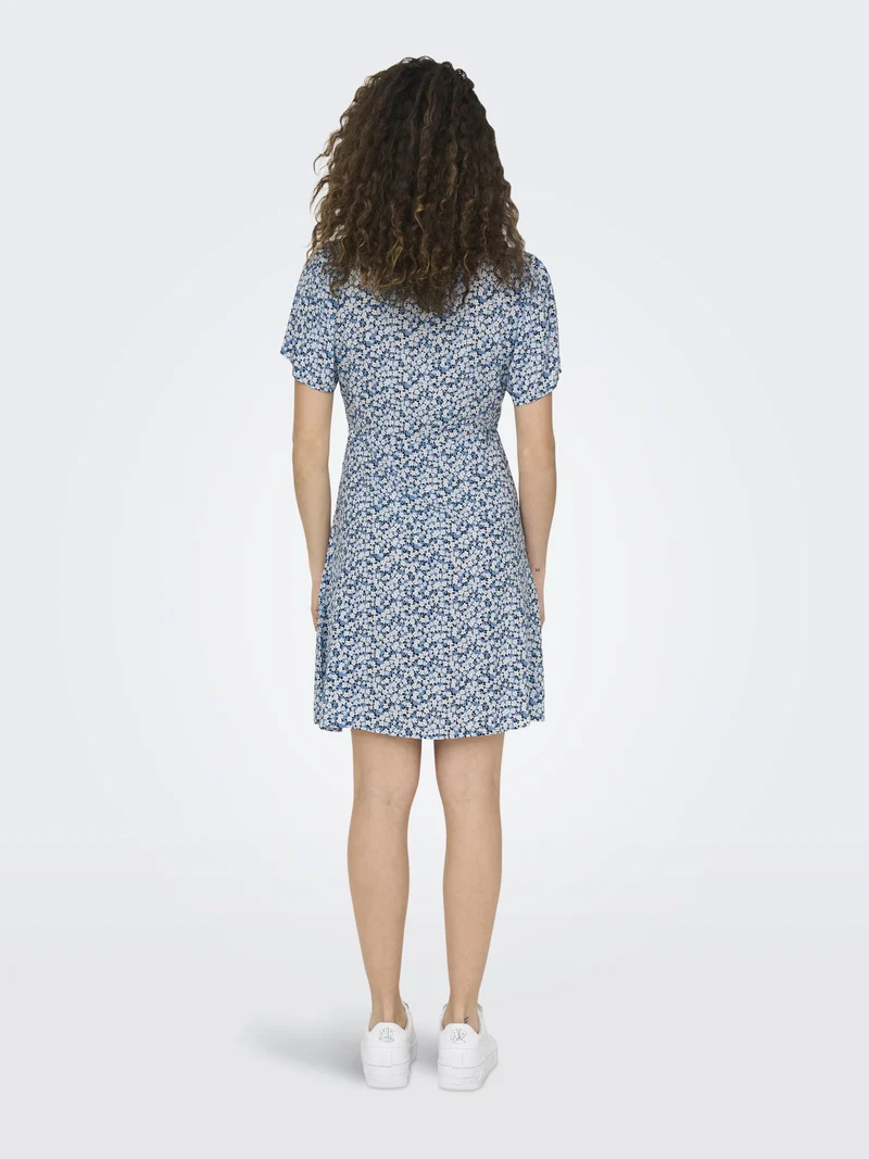 ONLEVIDA S/S SHORT DRESS WVN NOOS, Provincial Blue/SADIE FLOWER