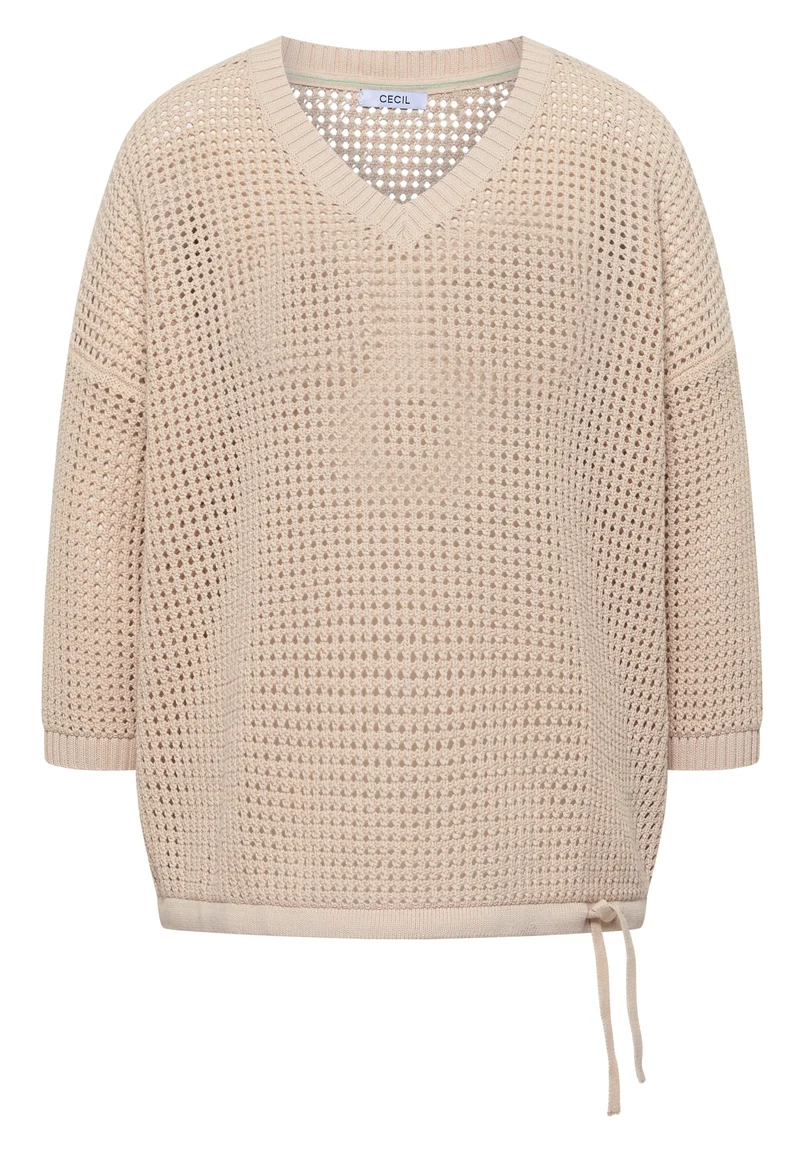 TOS_Crochet V-neck, pearl beige