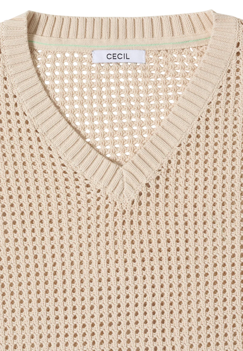 TOS_Crochet V-neck, pearl beige