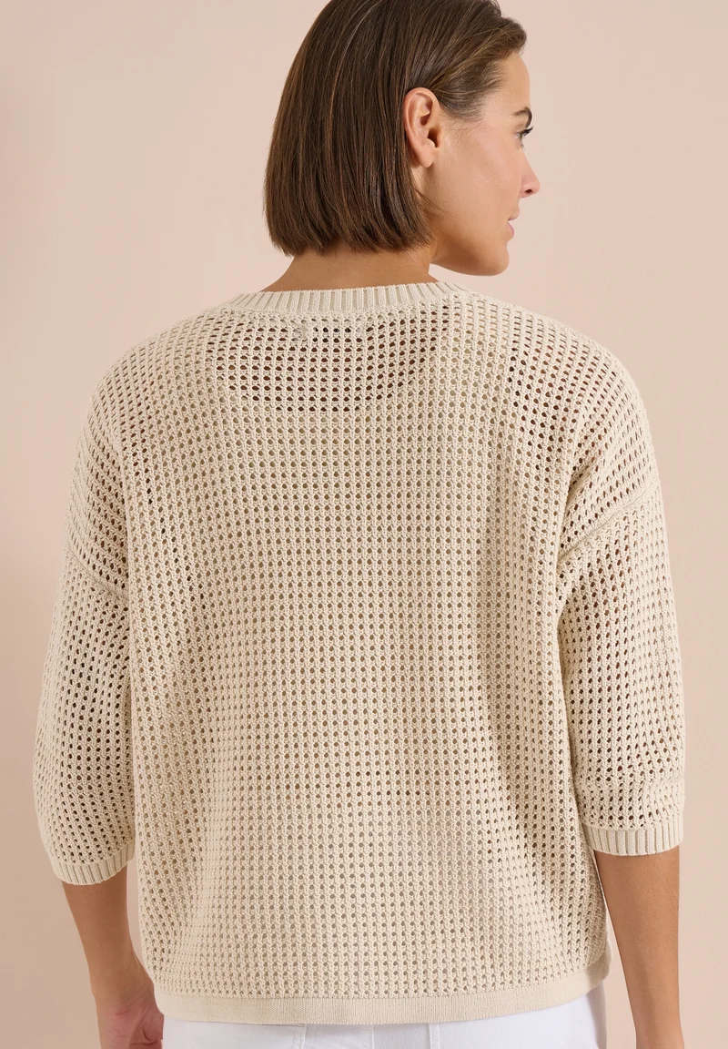 TOS_Crochet V-neck, pearl beige