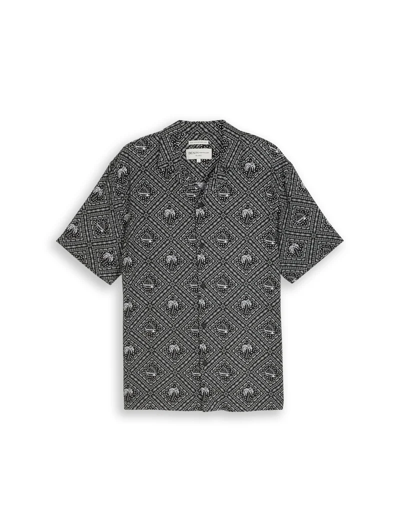 relaxed printed viscose linen, black white tropical print