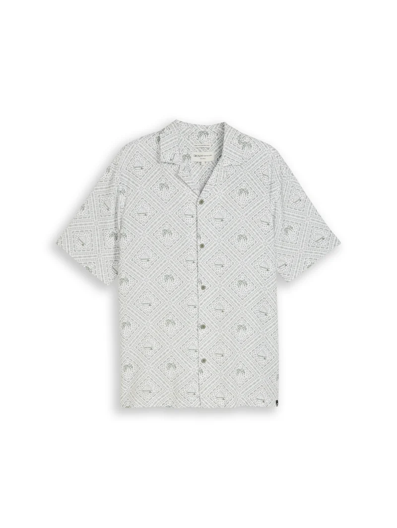 relaxed printed viscose linen, green white tropical print