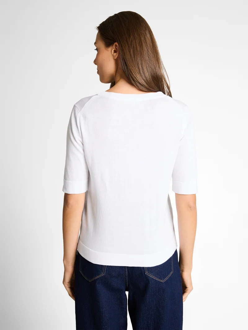 knit shortsleeve crewneck swea, White