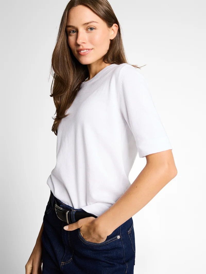 knit shortsleeve crewneck swea, White