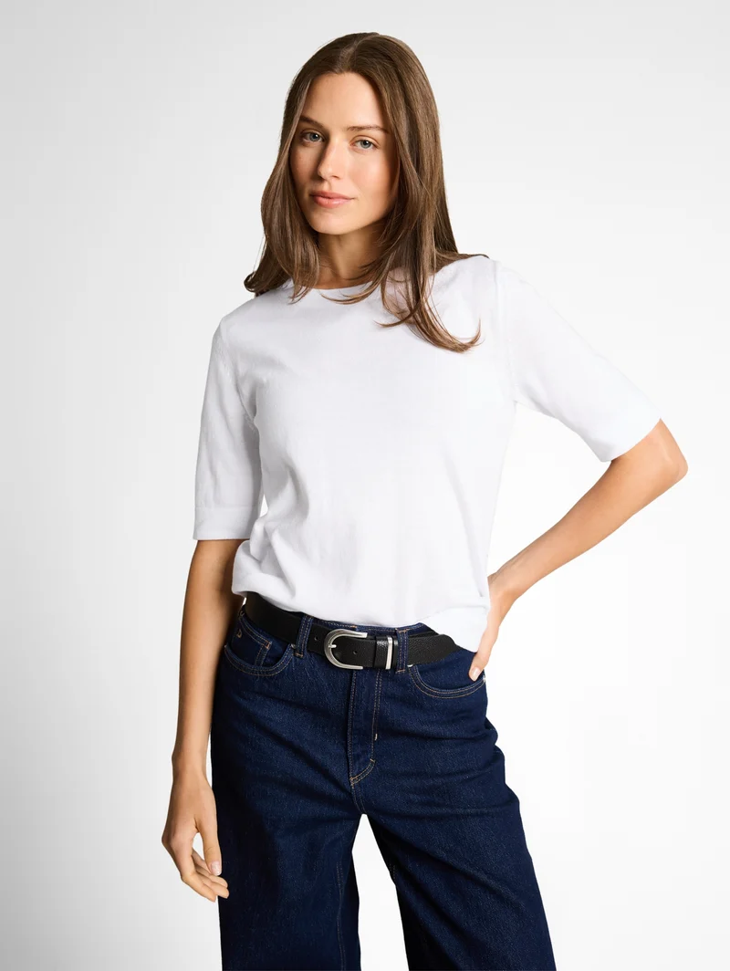knit shortsleeve crewneck swea, White