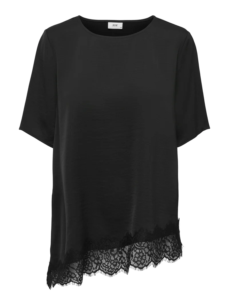 JDYURBA S/S ASSYMMETRIC TOP WVN EXP, Black/WITH BLACK LACE