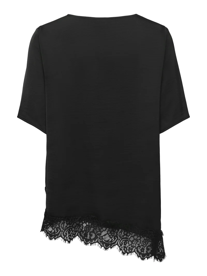 JDYURBA S/S ASSYMMETRIC TOP WVN EXP, Black/WITH BLACK LACE