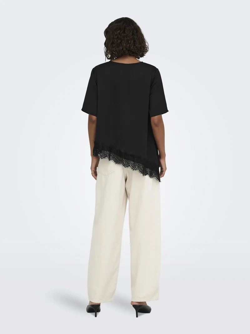 JDYURBA S/S ASSYMMETRIC TOP WVN EXP, Black/WITH BLACK LACE