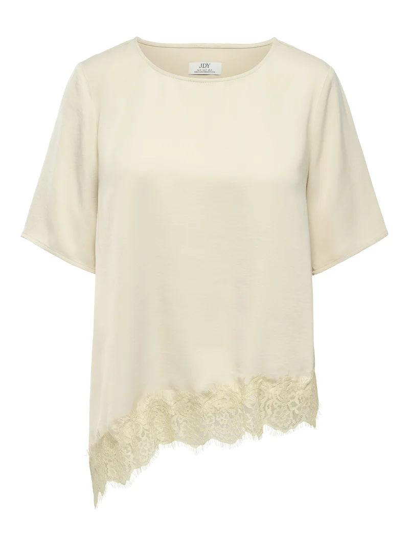 JDYURBA S/S ASSYMMETRIC TOP WVN EXP, Sandshell/WITH SANDSHELL LACE