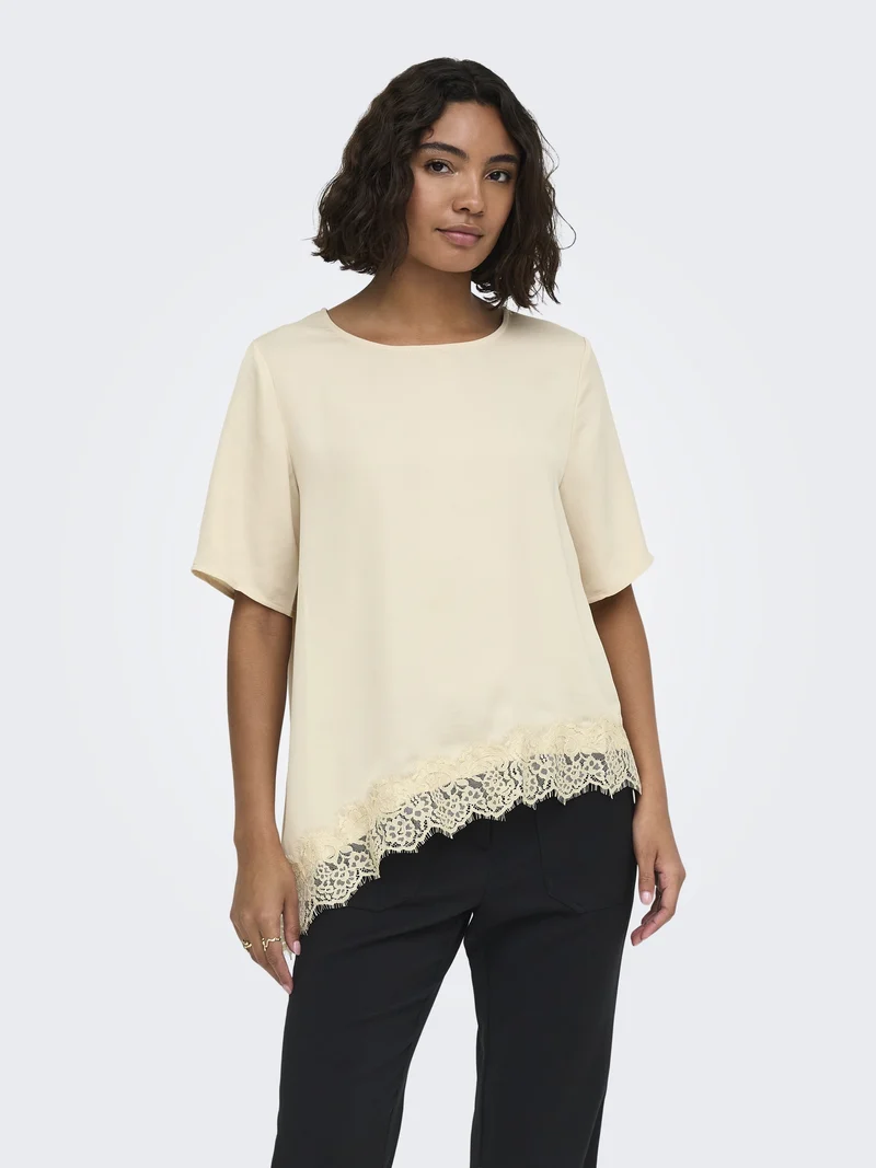 JDYURBA S/S ASSYMMETRIC TOP WVN EXP, Sandshell/WITH SANDSHELL LACE
