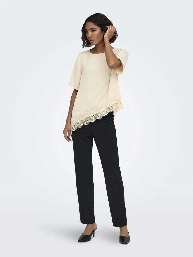 JDYURBA S/S ASSYMMETRIC TOP WVN EXP, Sandshell/WITH SANDSHELL LACE