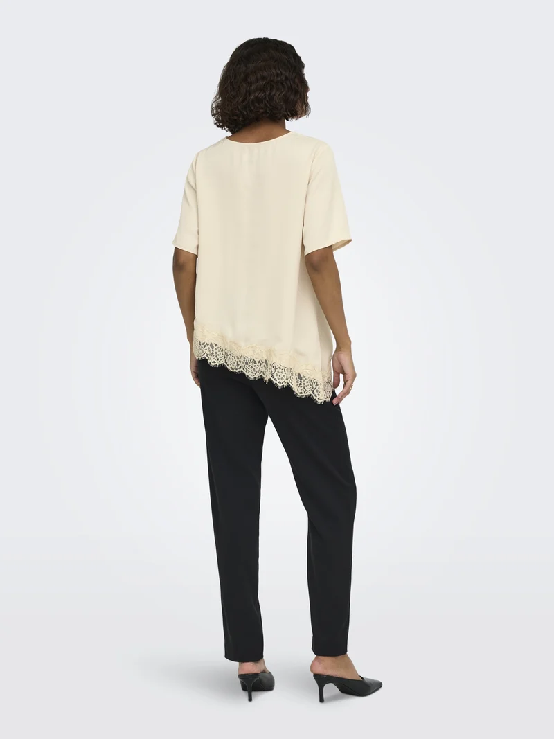 JDYURBA S/S ASSYMMETRIC TOP WVN EXP, Sandshell/WITH SANDSHELL LACE