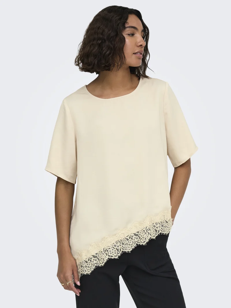 JDYURBA S/S ASSYMMETRIC TOP WVN EXP, Sandshell/WITH SANDSHELL LACE
