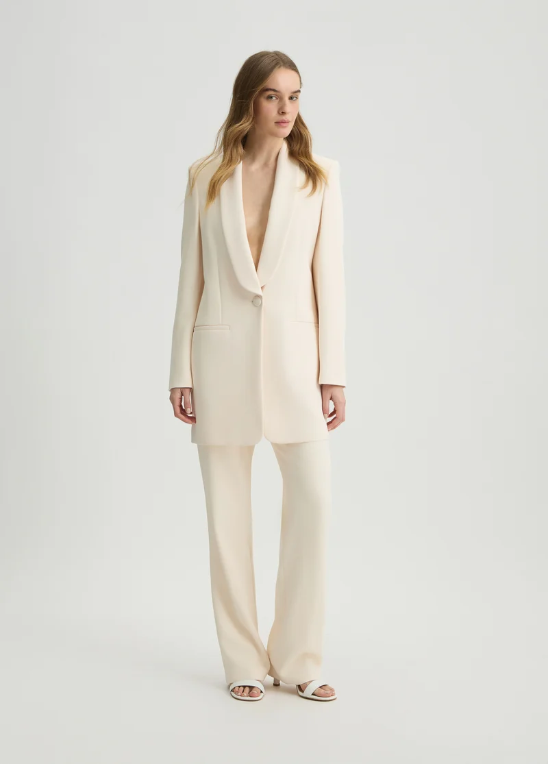 Long Champagne-Coloured Crepe Trousers