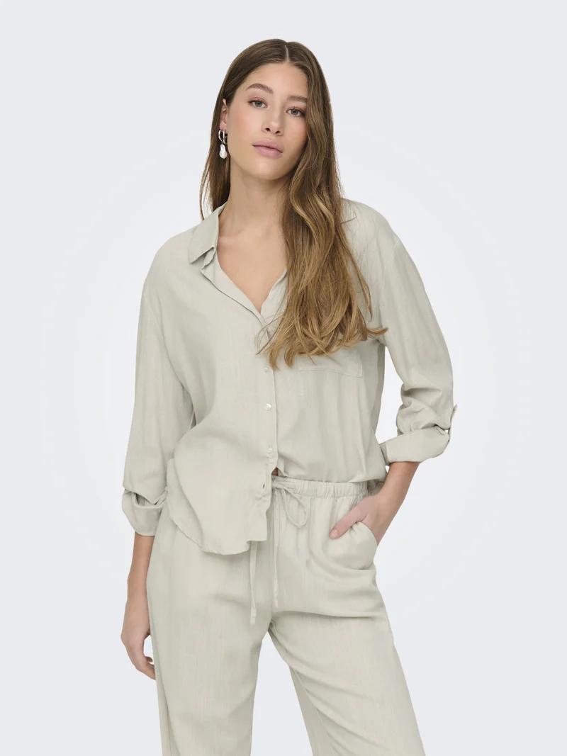 JDYCAYA LINEN LOOSE L/S SHIRT WVN N, Moonbeam