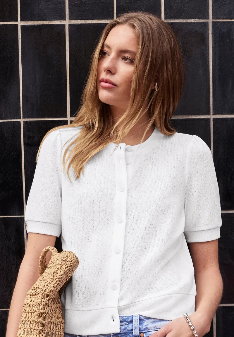 knit look short jacket, off white