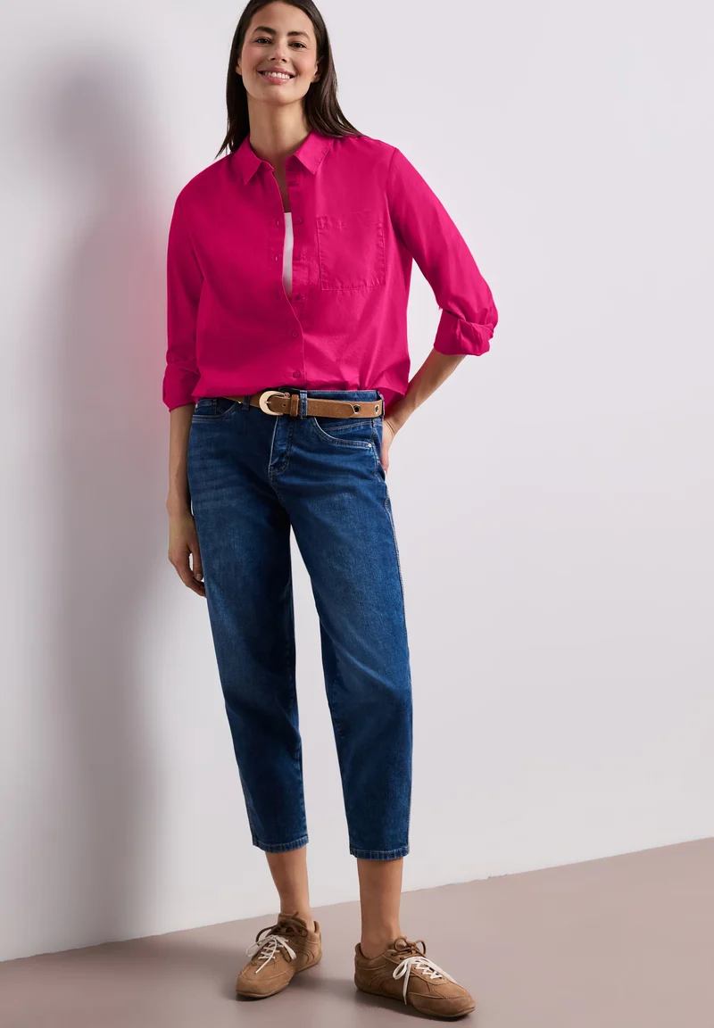 QR Cotton shirtcollar blouse w, magenta dream