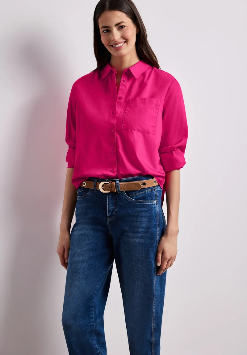 QR Cotton shirtcollar blouse w, magenta dream