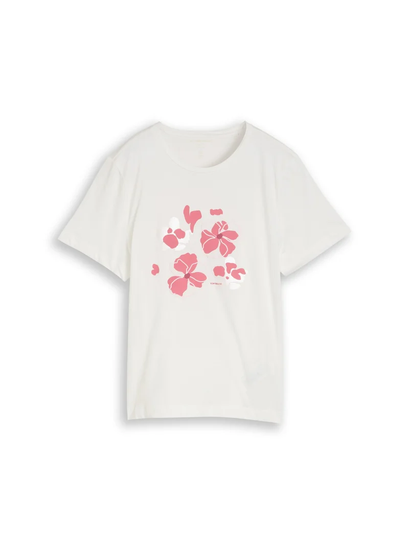 T-shirt basic crew neck print, Whisper White