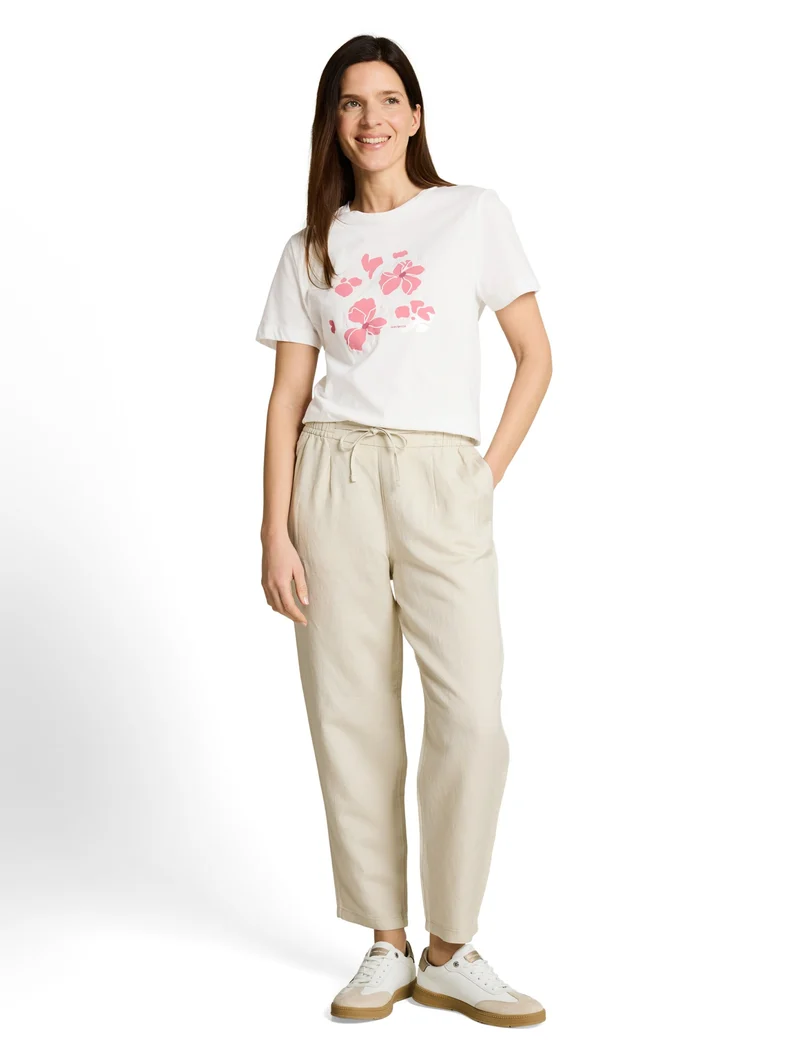 T-shirt basic crew neck print, Whisper White