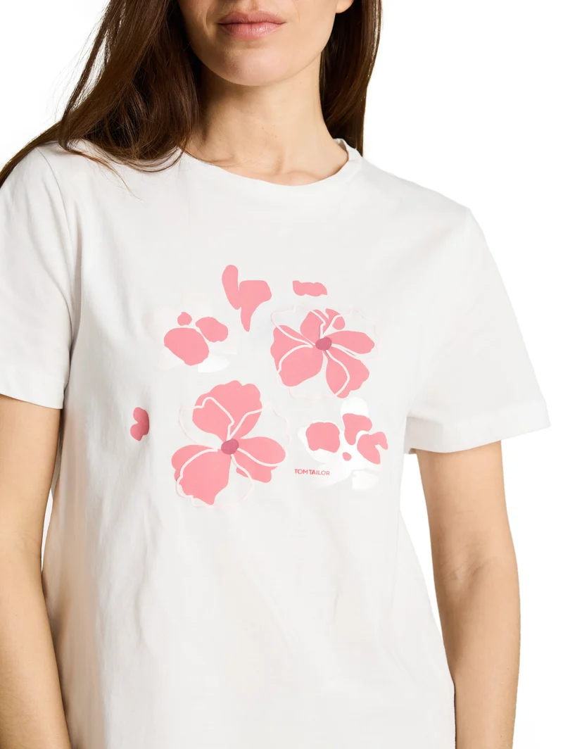 T-shirt basic crew neck print, Whisper White
