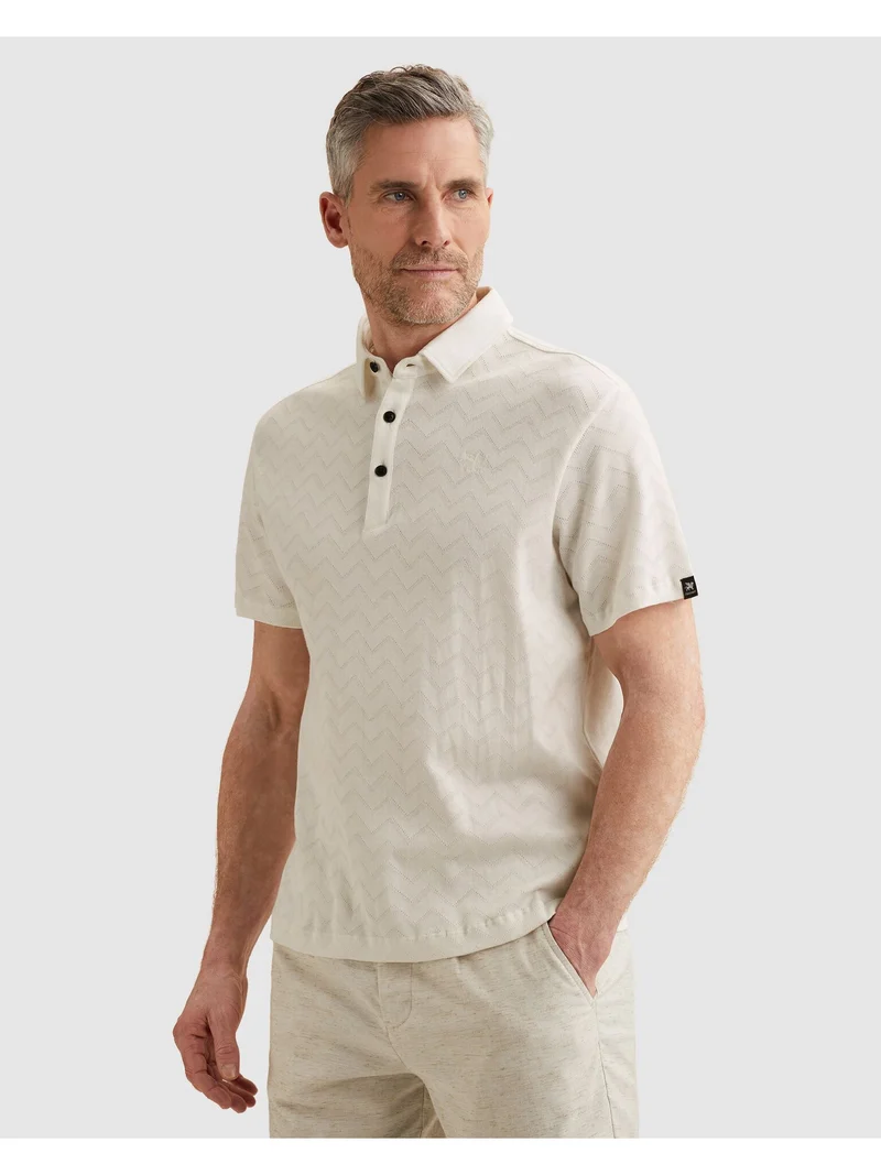 Short sleeve r-neck jacquard jerse, Cloud Dancer