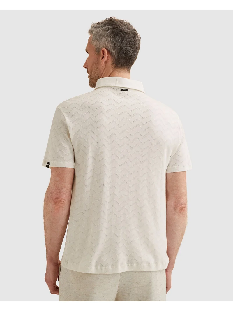 Short sleeve r-neck jacquard jerse, Cloud Dancer