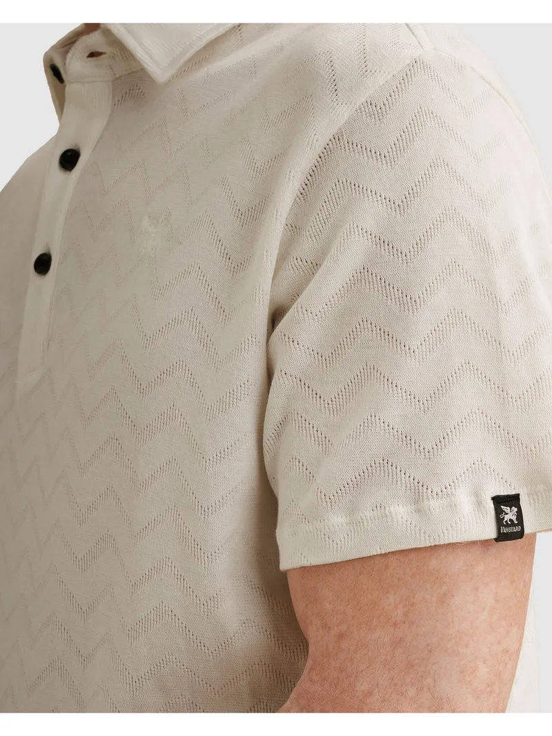 Short sleeve r-neck jacquard jerse, Cloud Dancer
