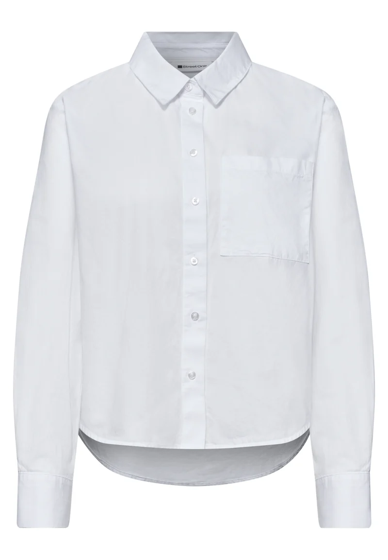 QR Cotton shirtcollar blouse w, White