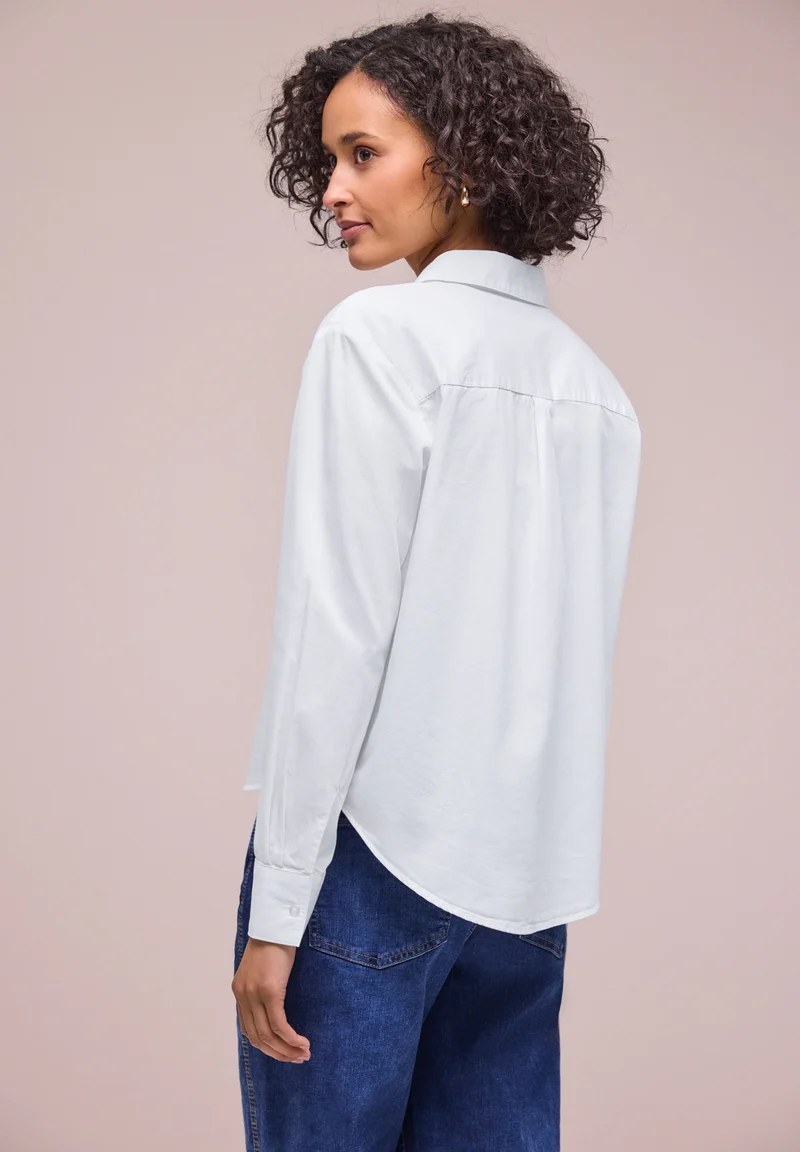QR Cotton shirtcollar blouse w, White