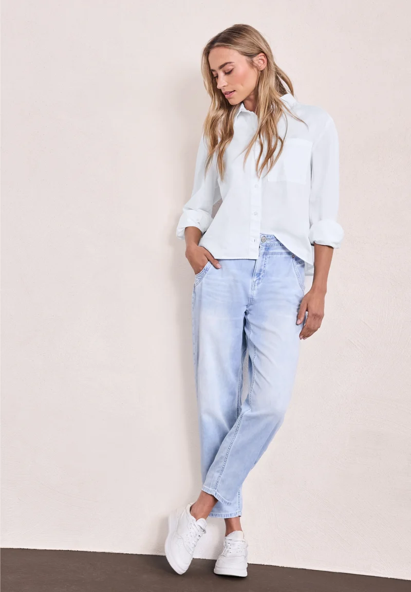 QR Cotton shirtcollar blouse w, White