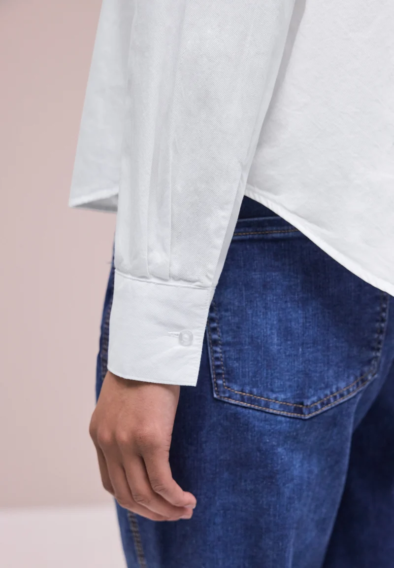 QR Cotton shirtcollar blouse w, White