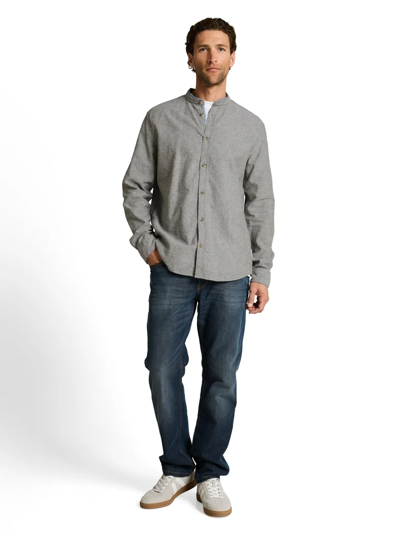cotton linen shirt, faded leaf green chambray