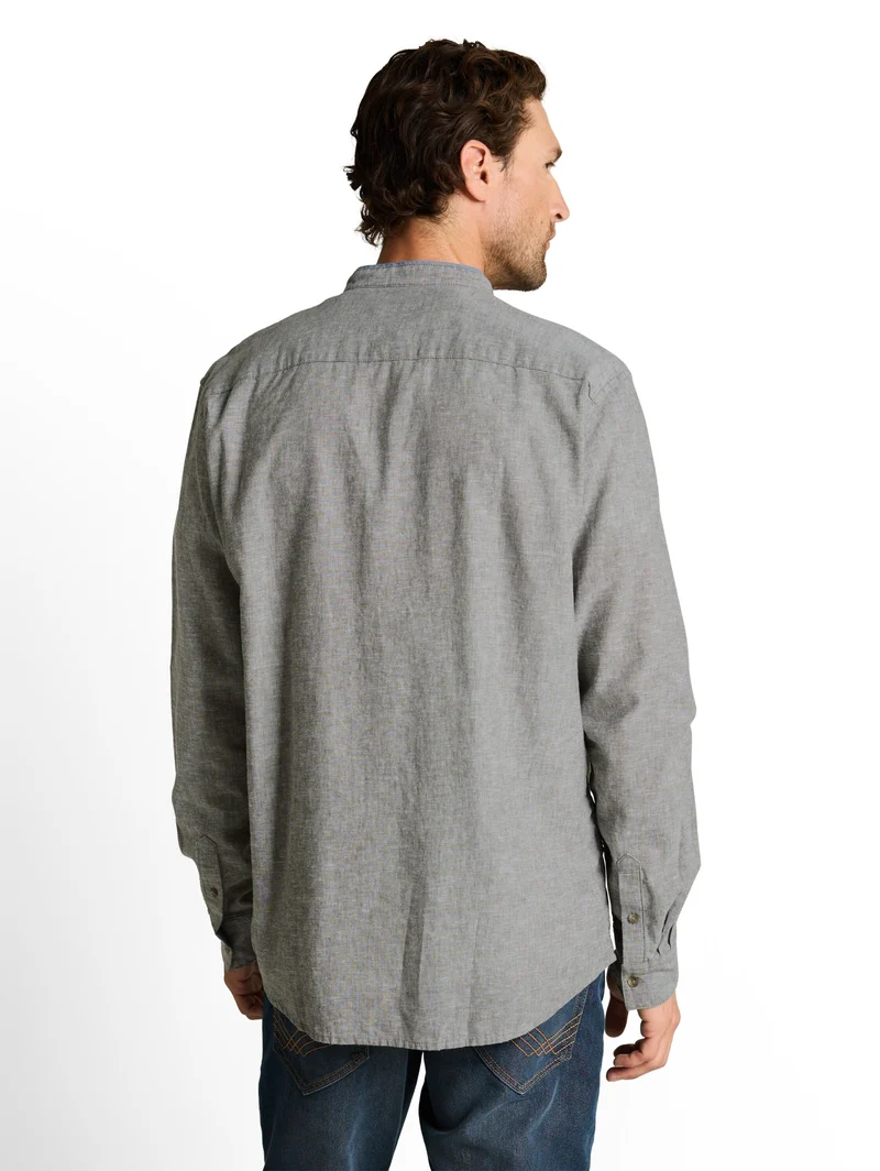cotton linen shirt, faded leaf green chambray