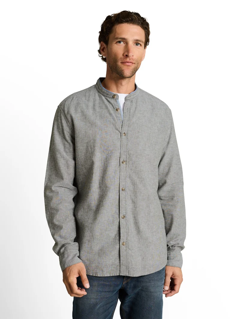 cotton linen shirt, faded leaf green chambray
