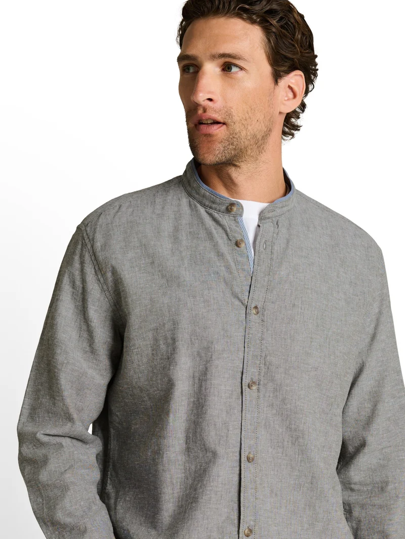 cotton linen shirt, faded leaf green chambray