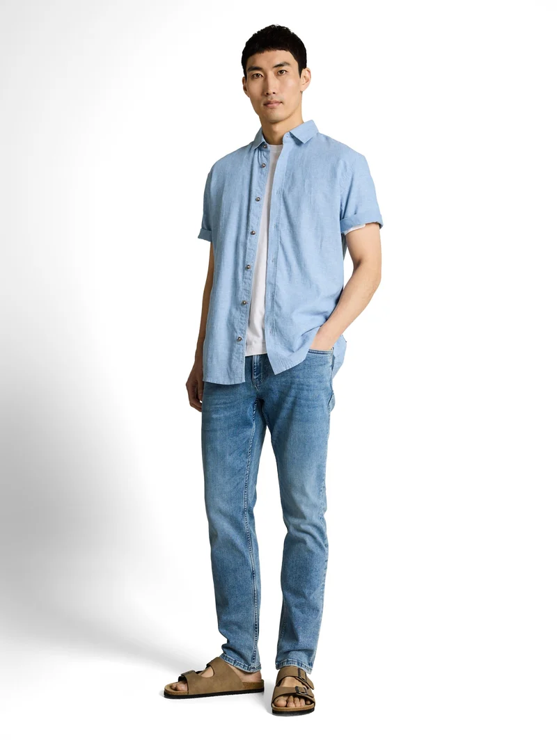 cotton linen shirt, bleeched blue chambray