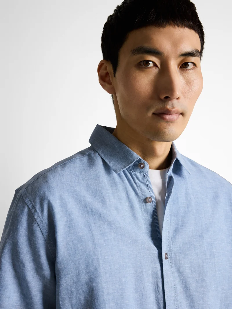 cotton linen shirt, bleeched blue chambray