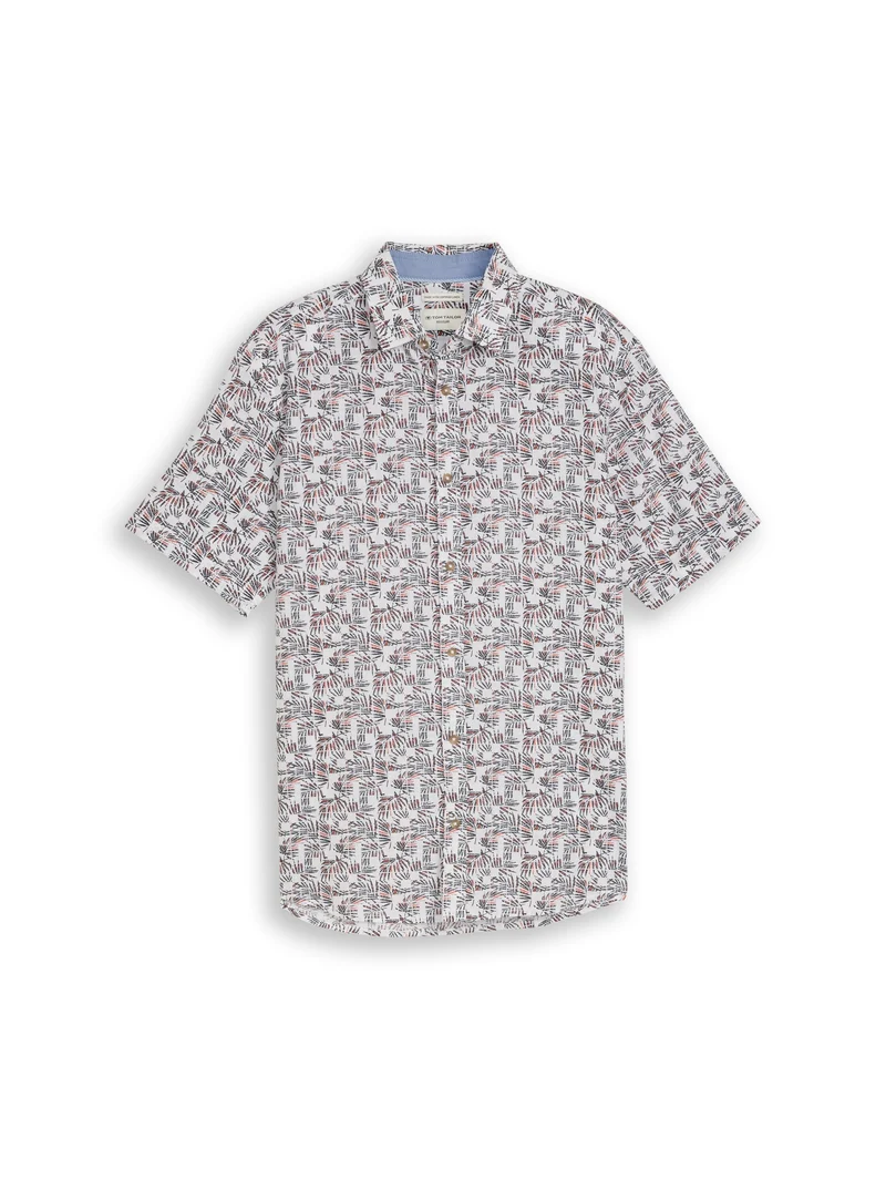 printed cotton linen shirt, white palm tree design
